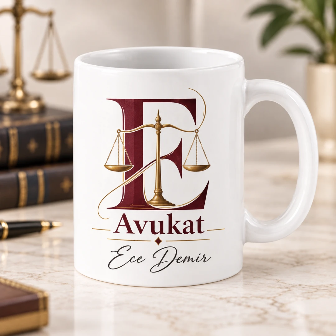 Avukatlara Özel Altın Terazi Monogramlı Kupa Bardak