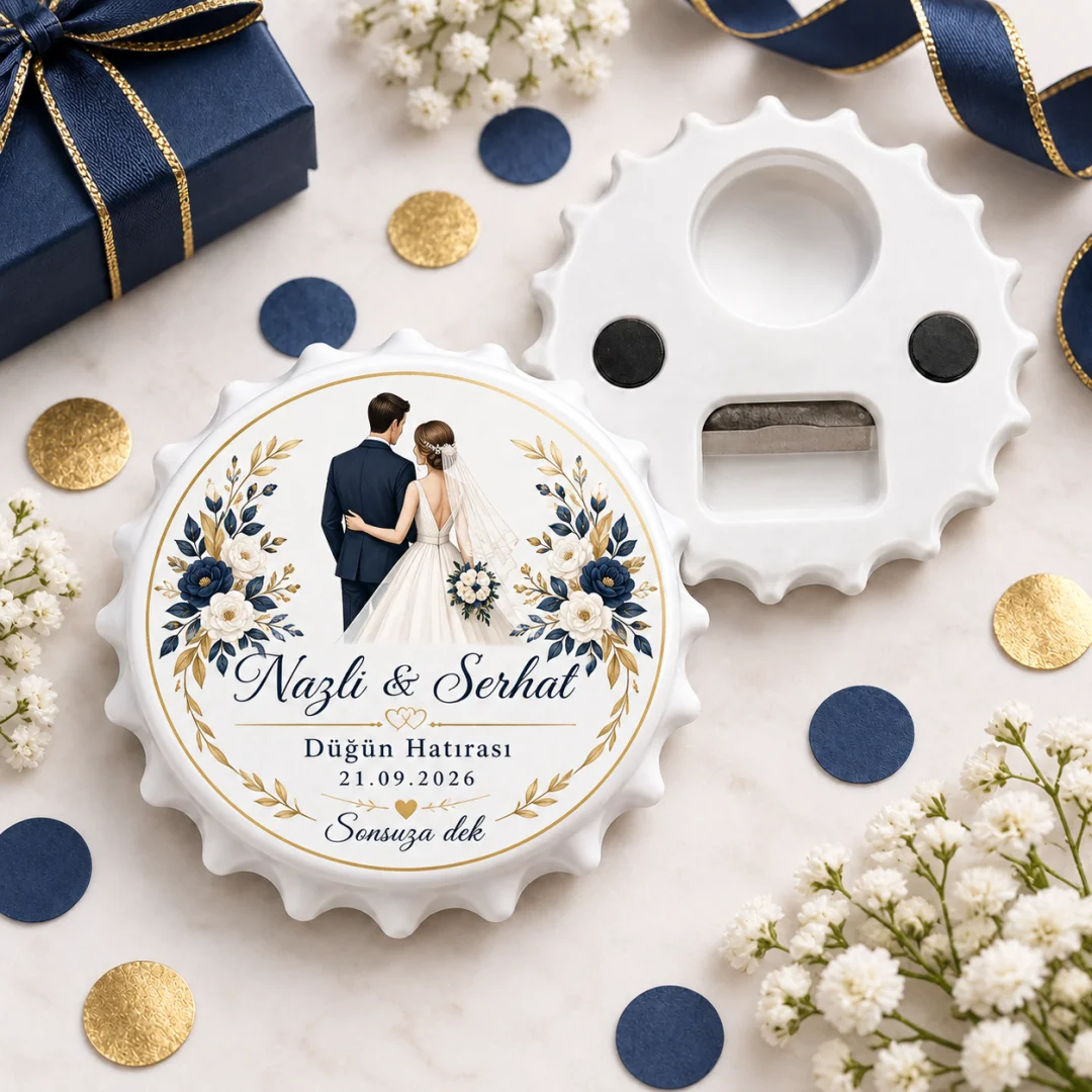Beyaz Lily Romantik Düğün Nişan Yuvarlak Açacak Magnet