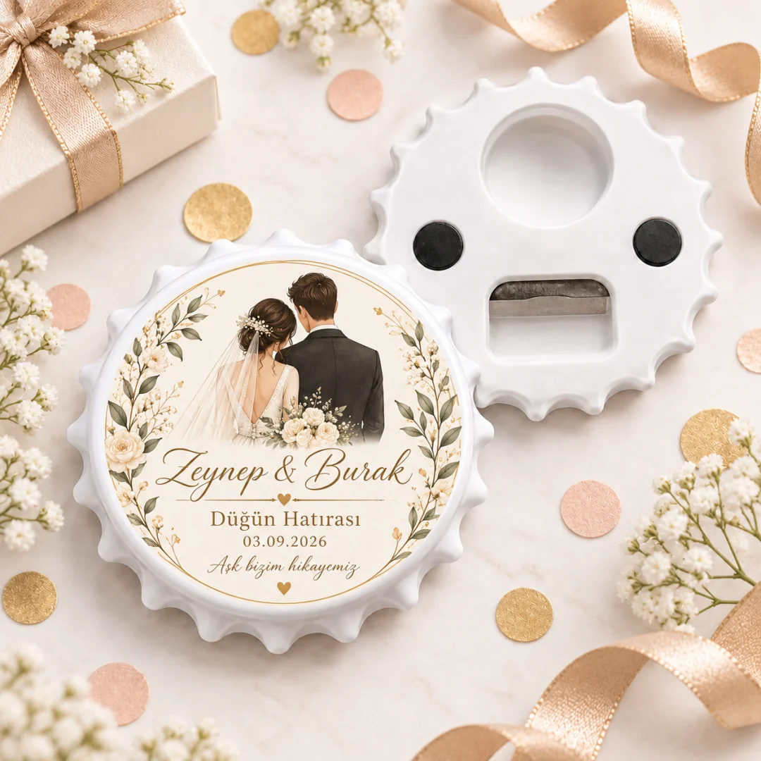 Beyaz Şakayık Elegant Düğün Nişan Yuvarlak Açacak Magnet