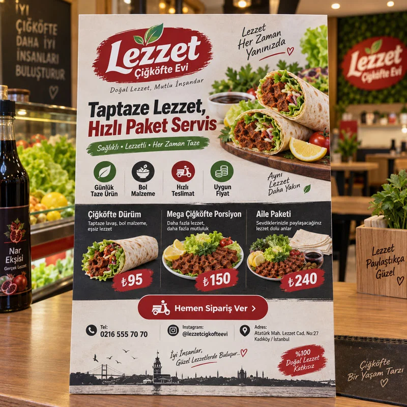 Çiğköfte Restoran Broşürü, El İlanı - 15x21 cm (A5) - Matbaa & Baskı Ürünleri | Bicazip - 3. görsel