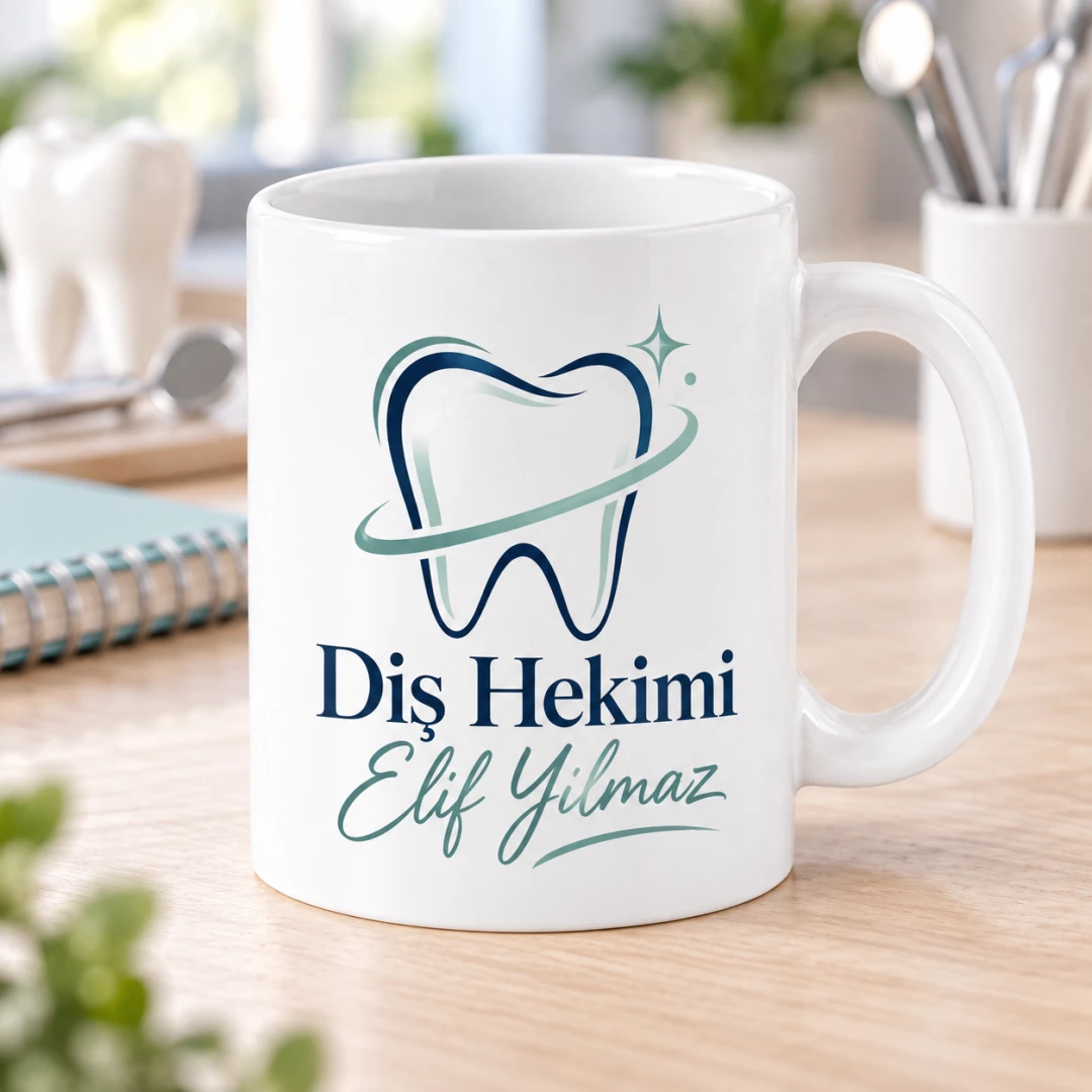 Diş Hekimlerine Özel Mint Renkli Diş Motifli Kupa Bardak