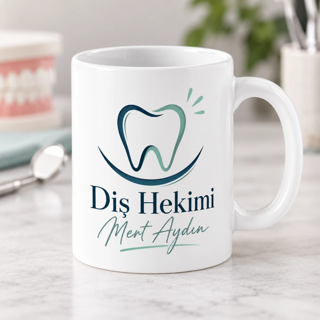 Diş Hekimlerine Özel Yarım Daire Diş Motifli Kupa Bardak