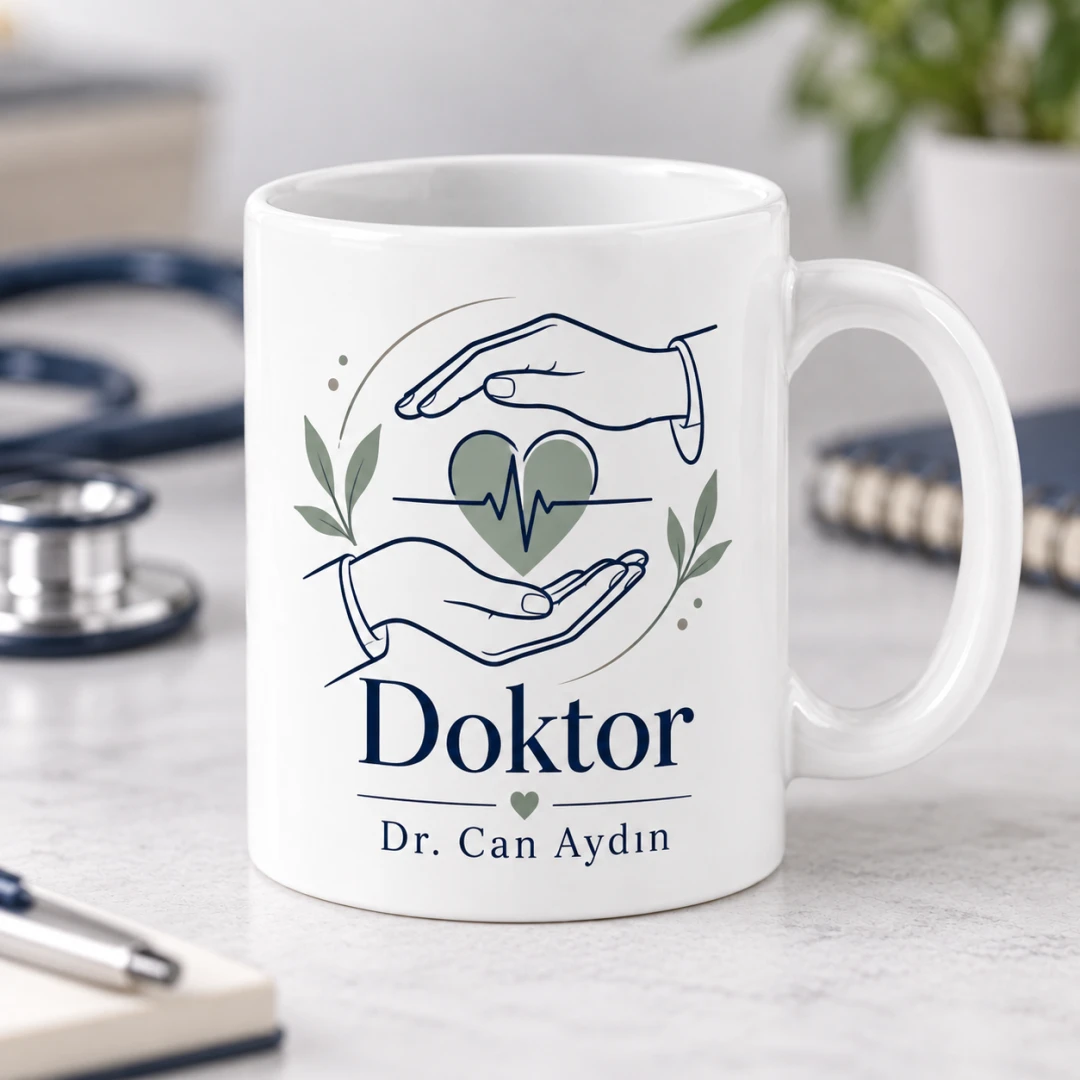 Doktorlara Özel İki El ve Ekg Kalp Motifli Kupa Bardak