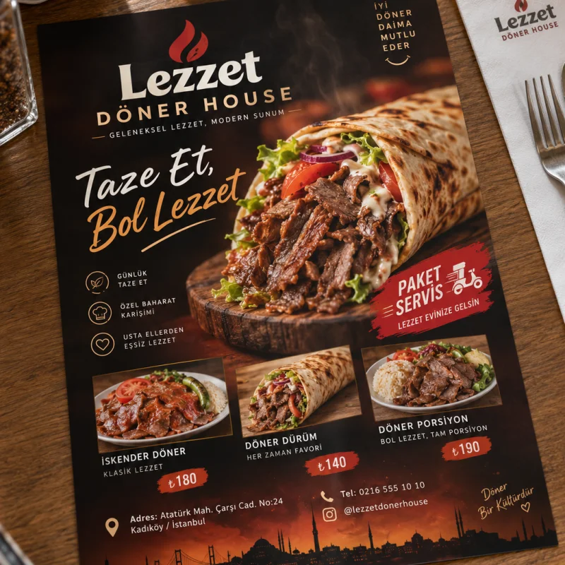 Döner & Kebap Restoran Broşürü, El İlanı - 15x21 cm (A5)