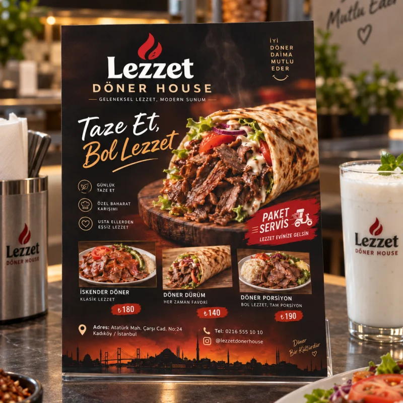 Döner & Kebap Restoran Broşürü, El İlanı - 15x21 cm (A5) - Matbaa & Baskı Ürünleri | Bicazip - 2. görsel