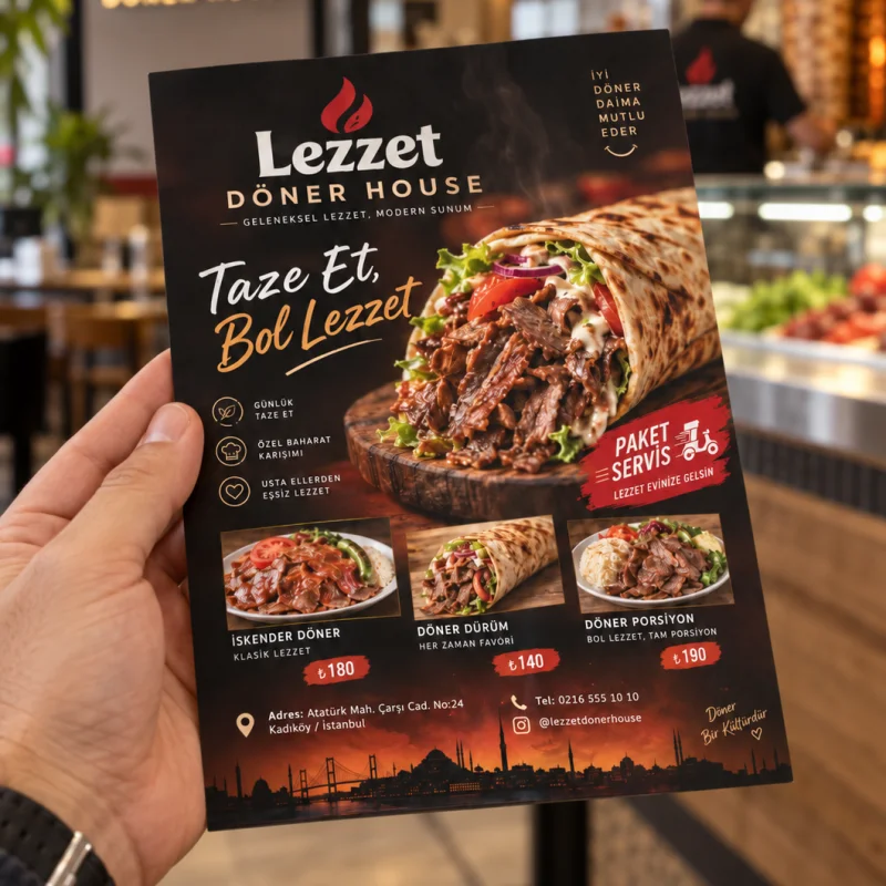 Döner & Kebap Restoran Broşürü, El İlanı - 15x21 cm (A5) - Matbaa & Baskı Ürünleri | Bicazip - 3. görsel