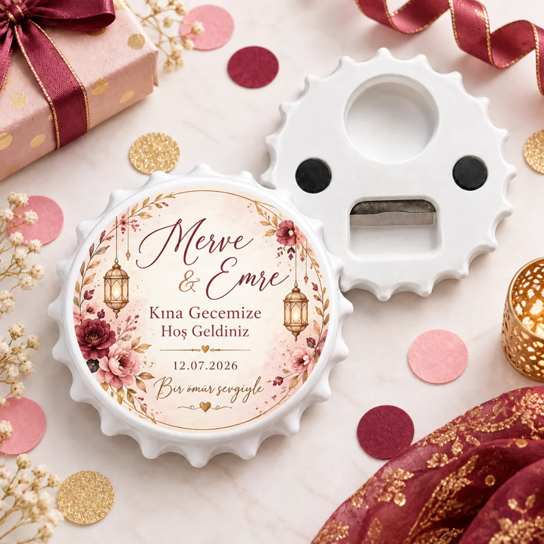 Elegant Klasik Beyaz Düğün Nişan Yuvarlak Açacak Magnet