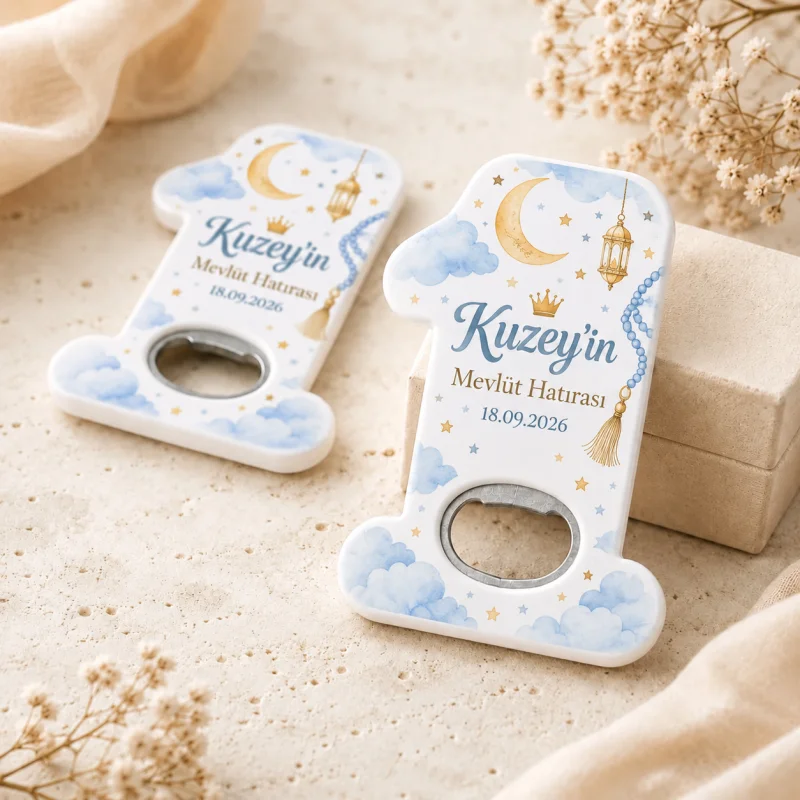 Hoş Geldin Bebek Açacak Magnet – Kişiye Özel Yenidoğan Hediyeliği (Mavi Bulut Yildiz)