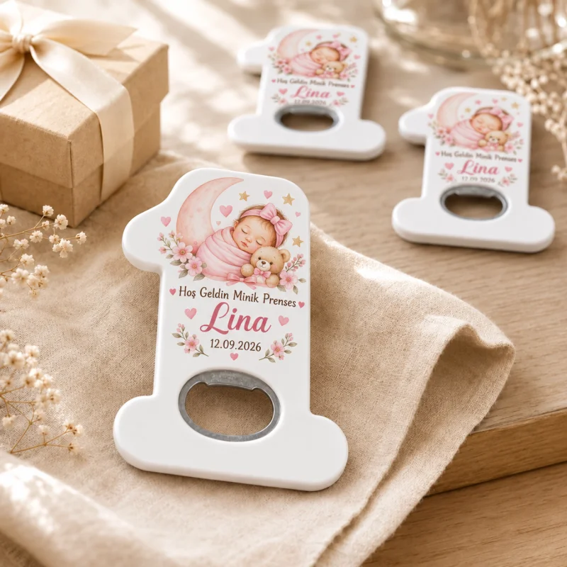 Hoş Geldin Bebek Açacak Magnet – Kişiye Özel Yenidoğan Hediyeliği (Mavi Fil Bulut)