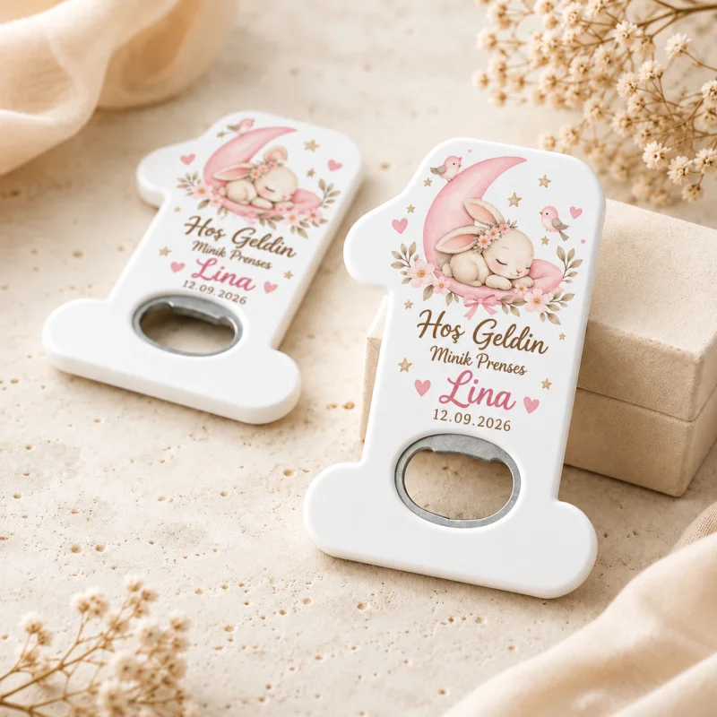 Hoş Geldin Bebek Açacak Magnet – Kişiye Özel Yenidoğan Hediyeliği (Mavi Nötr Hosgeldin)