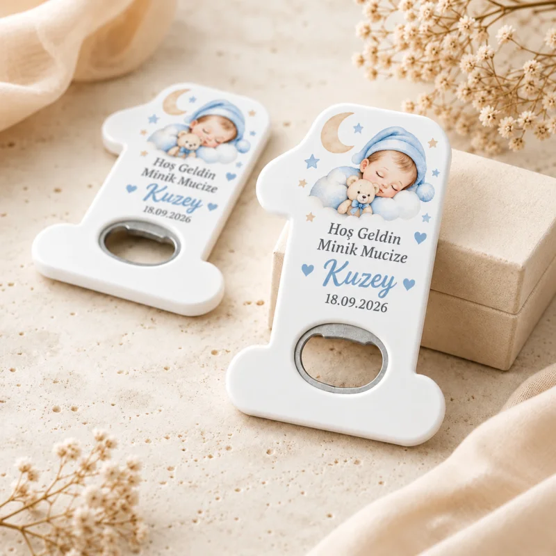 Hoş Geldin Bebek Açacak Magnet – Kişiye Özel Yenidoğan Hediyeliği (Mavi Uyuyan Mucize) - Kişiye Özel | Bicazip - 2. görsel