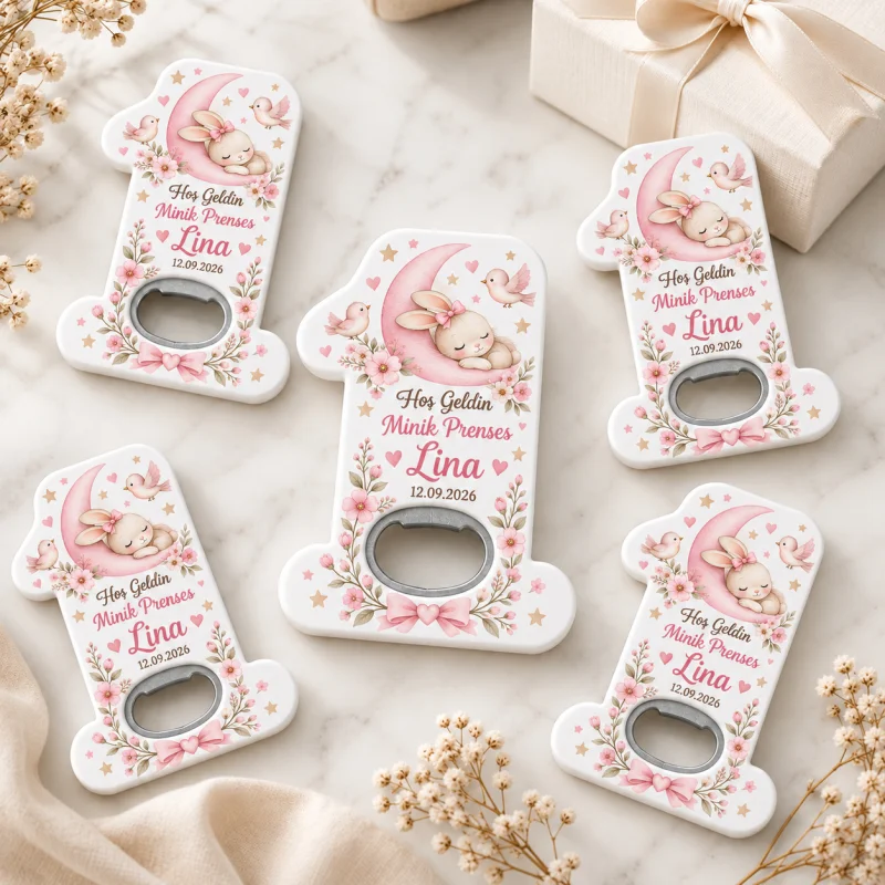 Hoş Geldin Bebek Açacak Magnet – Kişiye Özel Yenidoğan Hediyeliği (Pembe Fil Mucize) - Kişiye Özel | Bicazip - 2. görsel
