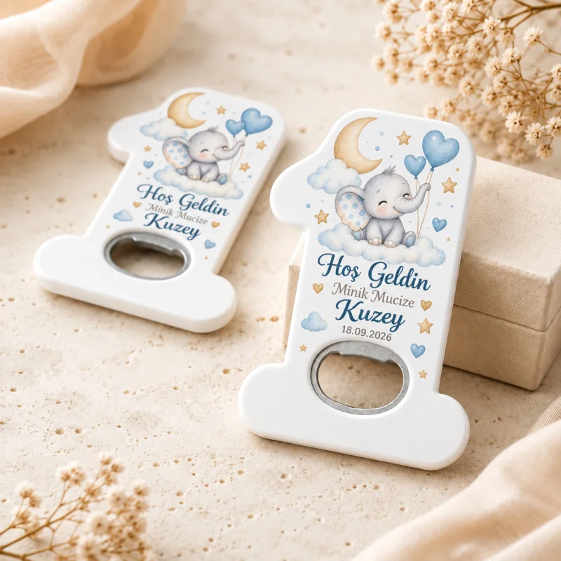 Hoş Geldin Bebek Açacak Magnet – Kişiye Özel Yenidoğan Hediyeliği (Pembe Nötr Hosgeldin)