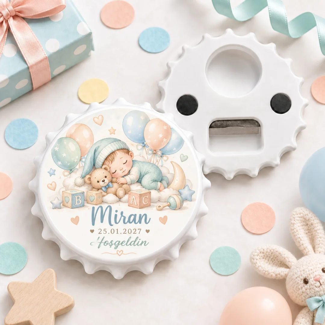 Hoşgeldin Bebek Altın Yıldız Gece Yuvarlak Açacak Magnet
