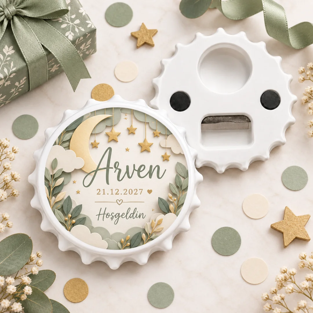 Hoşgeldin Bebek Fıstık Yeşil Yuvarlak Açacak Magnet