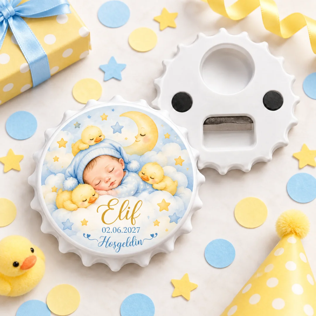 Hoşgeldin Bebek Krem Ayıcık Yuvarlak Açacak Magnet