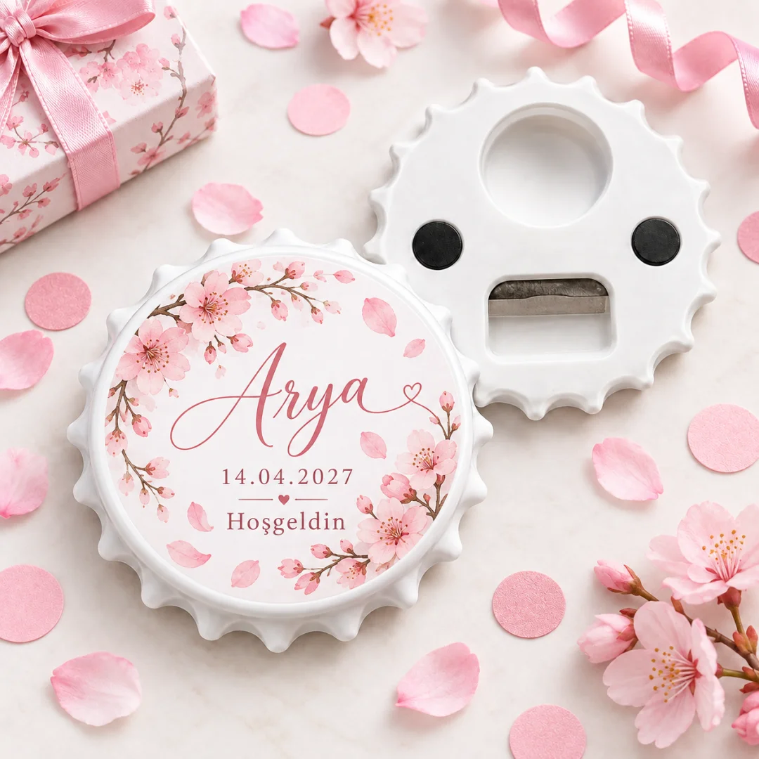 Hoşgeldin Bebek Lila Çiçek Yuvarlak Açacak Magnet