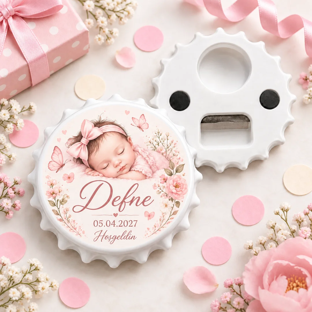 Hoşgeldin Bebek Mavi Ay Yıldız Yuvarlak Açacak Magnet