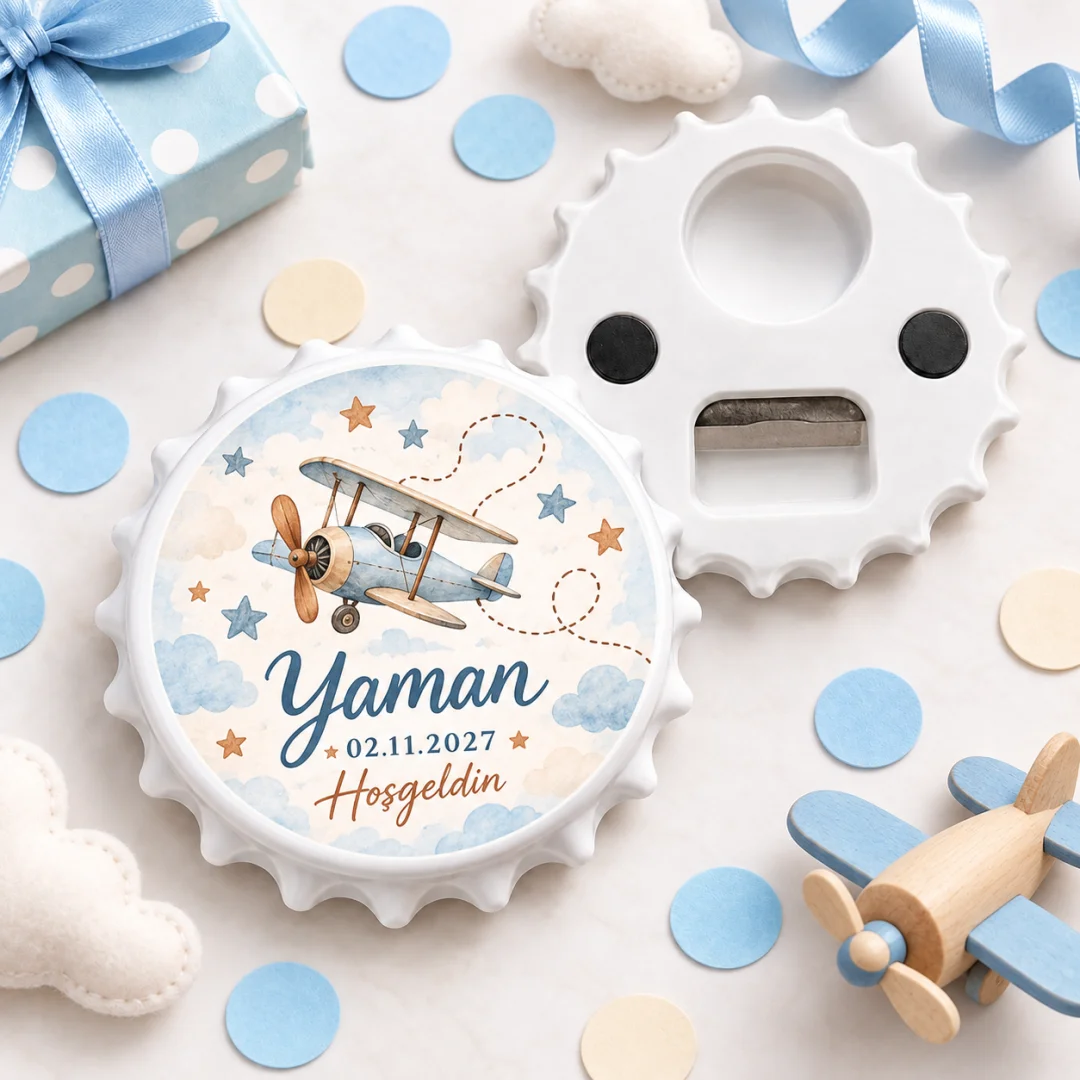 Hoşgeldin Bebek Pembe Kalp Çelenk Yuvarlak Açacak Magnet
