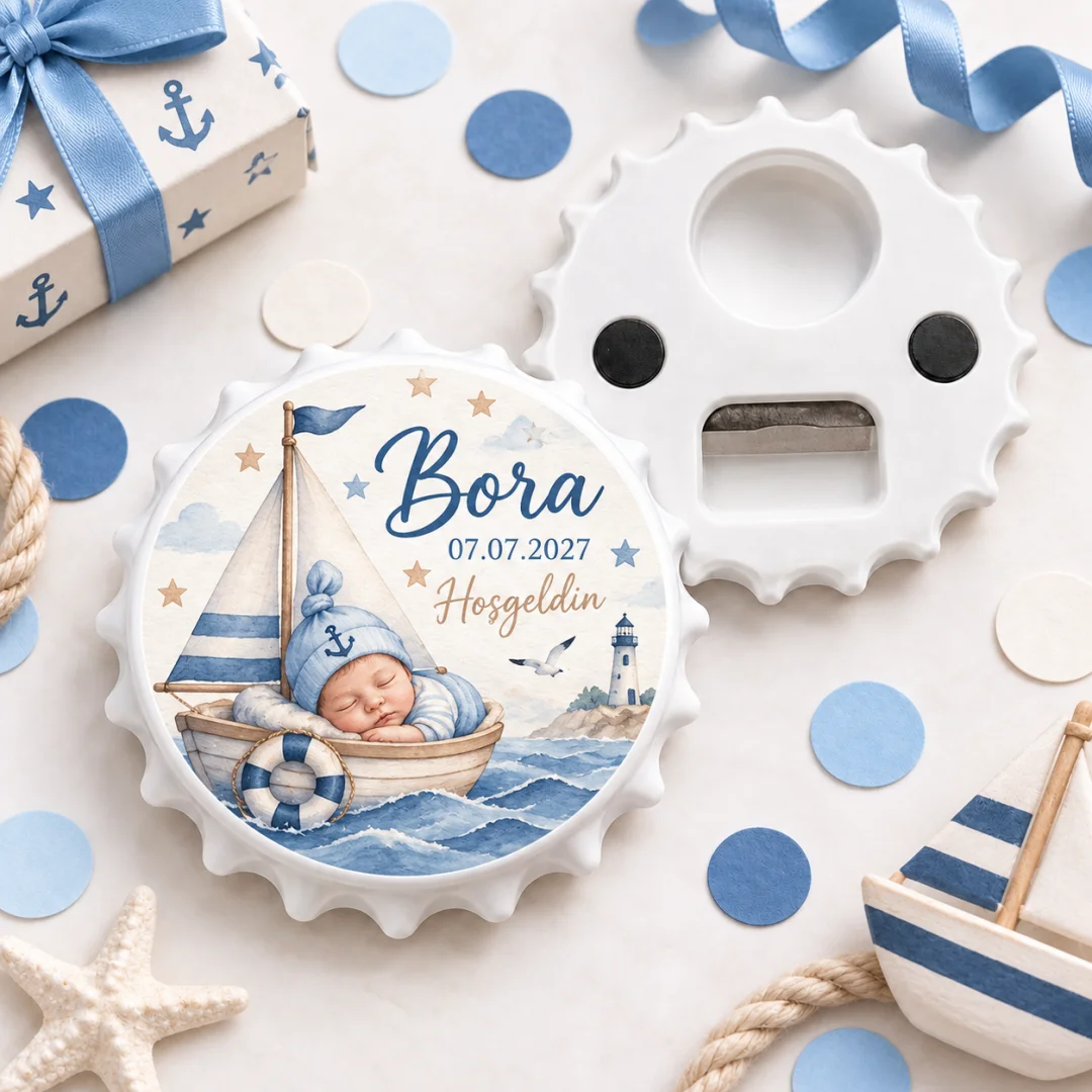 Hoşgeldin Bebek Pembe Peluş Kalp Yuvarlak Açacak Magnet