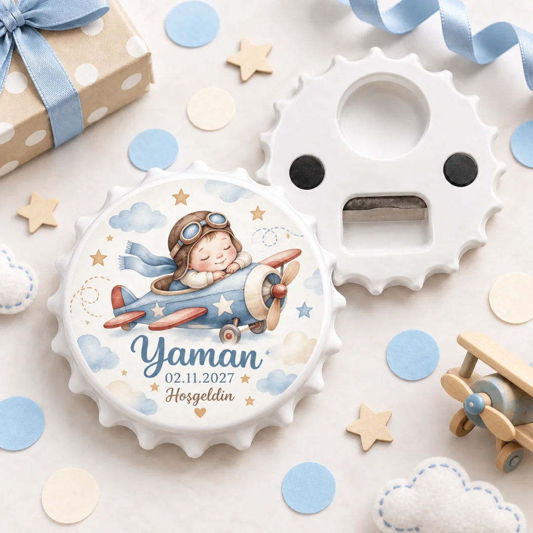 Hoşgeldin Bebek Şeftali Bulut Yuvarlak Açacak Magnet