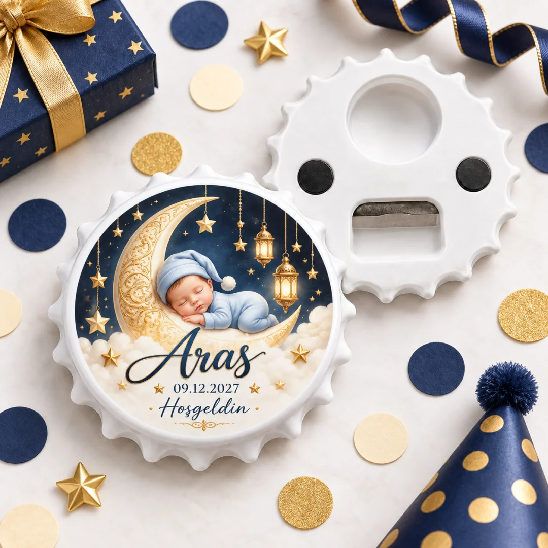 Hoşgeldin Bebek Şehzade Mavi Yuvarlak Açacak Magnet