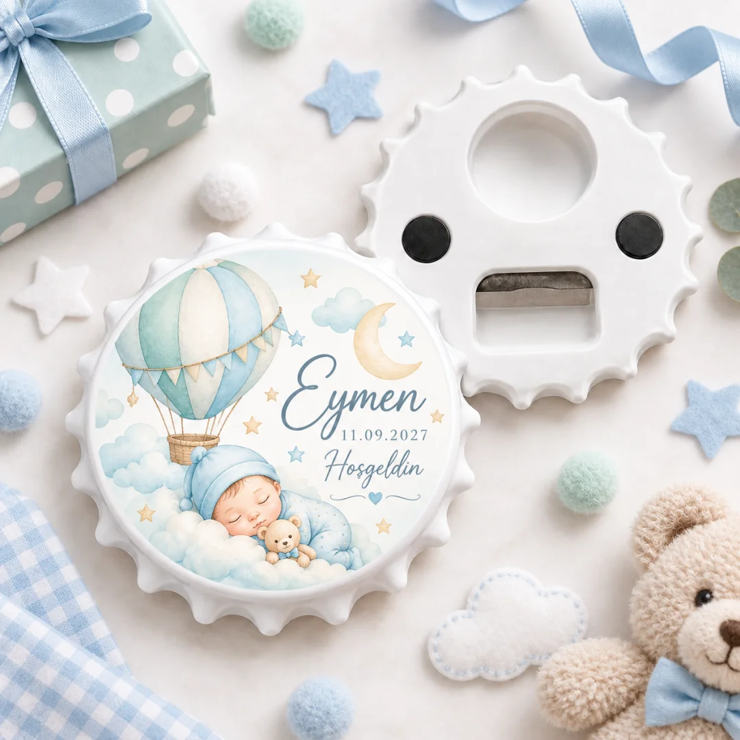 Hoşgeldin Bebek Yeşil Yaprak Yuvarlak Açacak Magnet