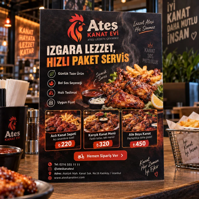 Kanat & Izgara Restoran Broşürü, El İlanı - 15x21 cm (A5) - Matbaa & Baskı Ürünleri | Bicazip - 2. görsel
