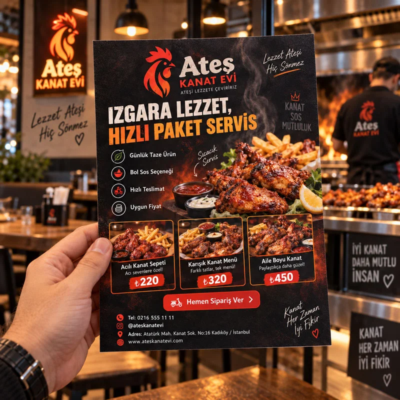 Kanat & Izgara Restoran Broşürü, El İlanı - 15x21 cm (A5) - Matbaa & Baskı Ürünleri | Bicazip - 3. görsel