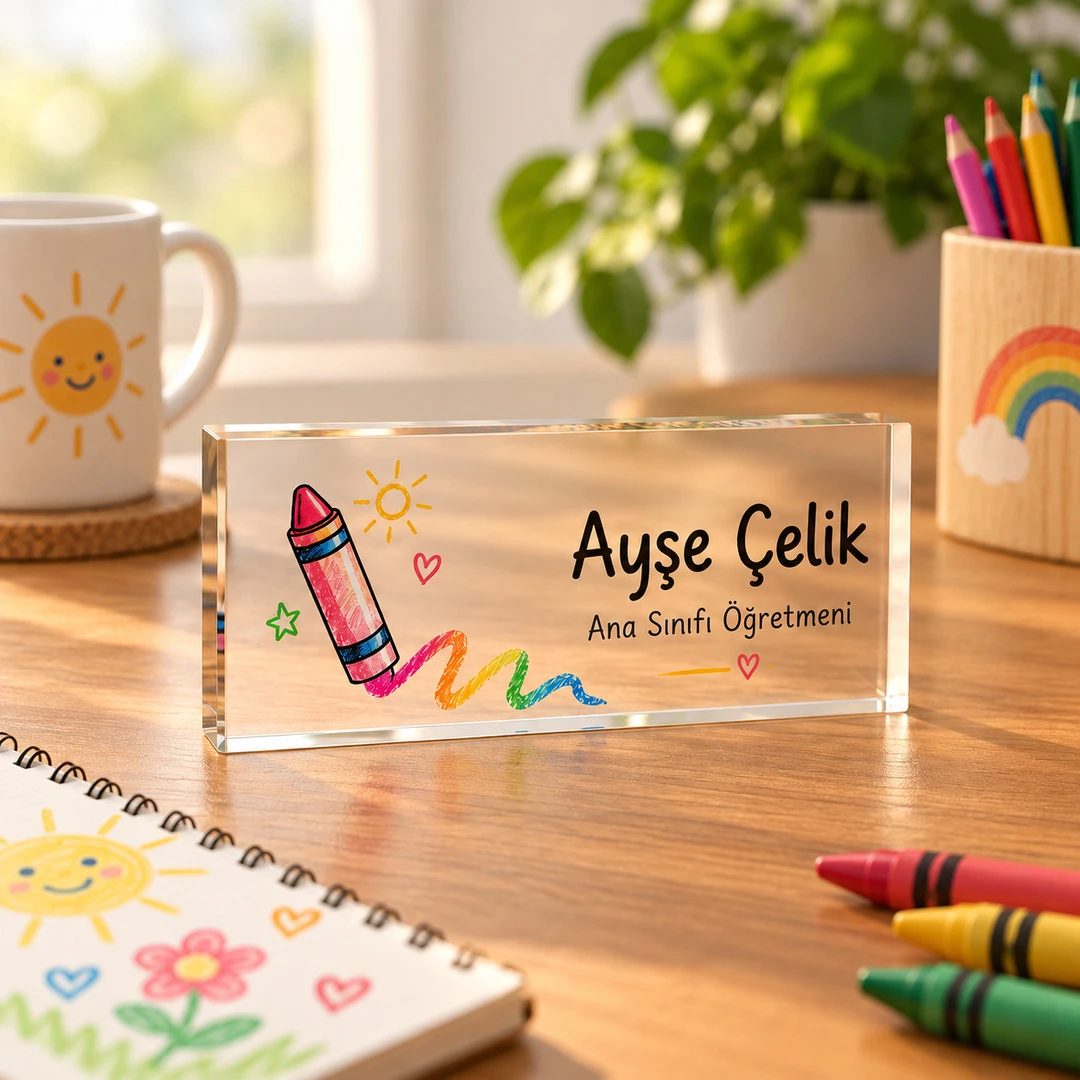 Kişiye Özel Ana Sınıfı Öğretmeni Akrilik Masa İsimliği – Pastel Boya ve Güneş - Öğretmene Hediye | Bicazip - 2. görsel