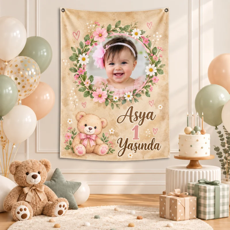 Kişiye Özel Ayıcık Temalı Hoş Geldin Bebek Afişi