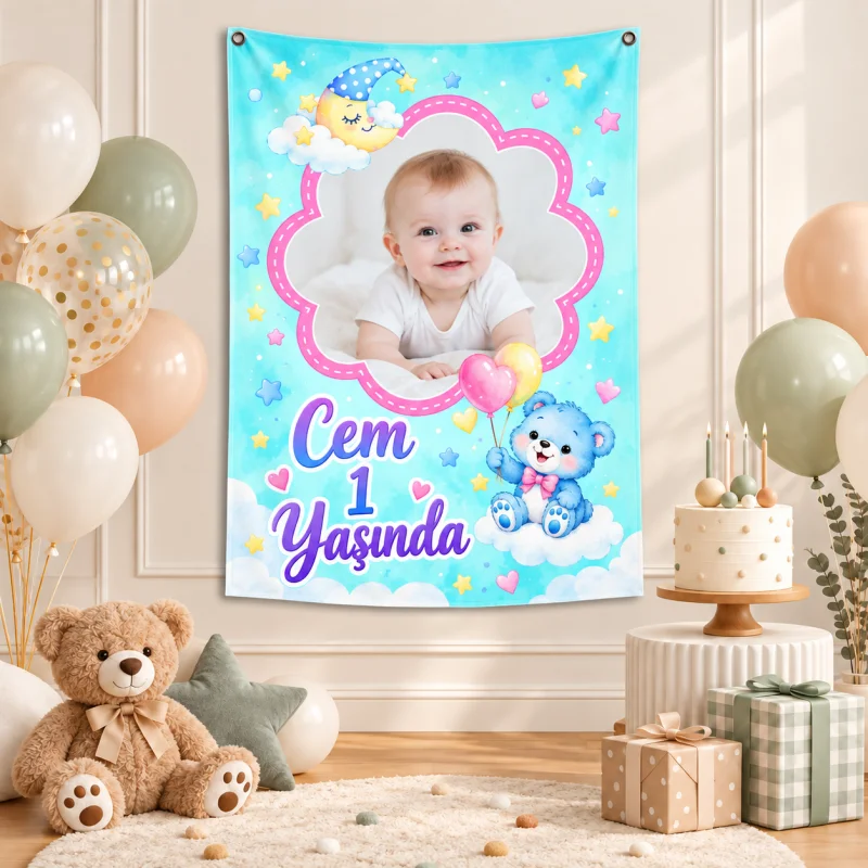 Kişiye Özel Ayıcık Temalı Hoş Geldin Bebek Afişi