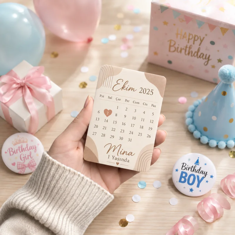 Kişiye Özel Bej Boho Minimal Doğum Günü Takvim Magneti - 10 Adet
