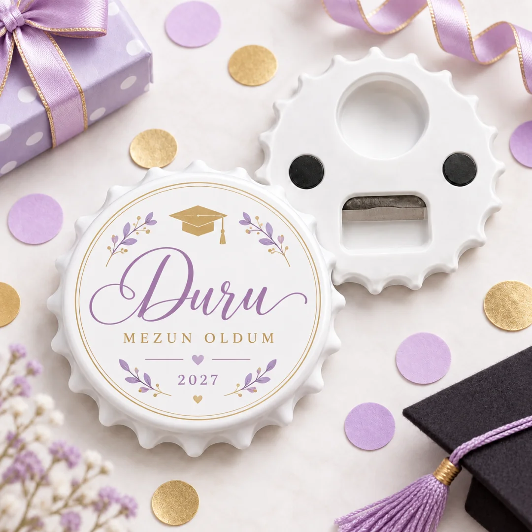 Kişiye Özel Elegant Krem Fiyonk Mezuniyet Yuvarlak Açacak Magnet