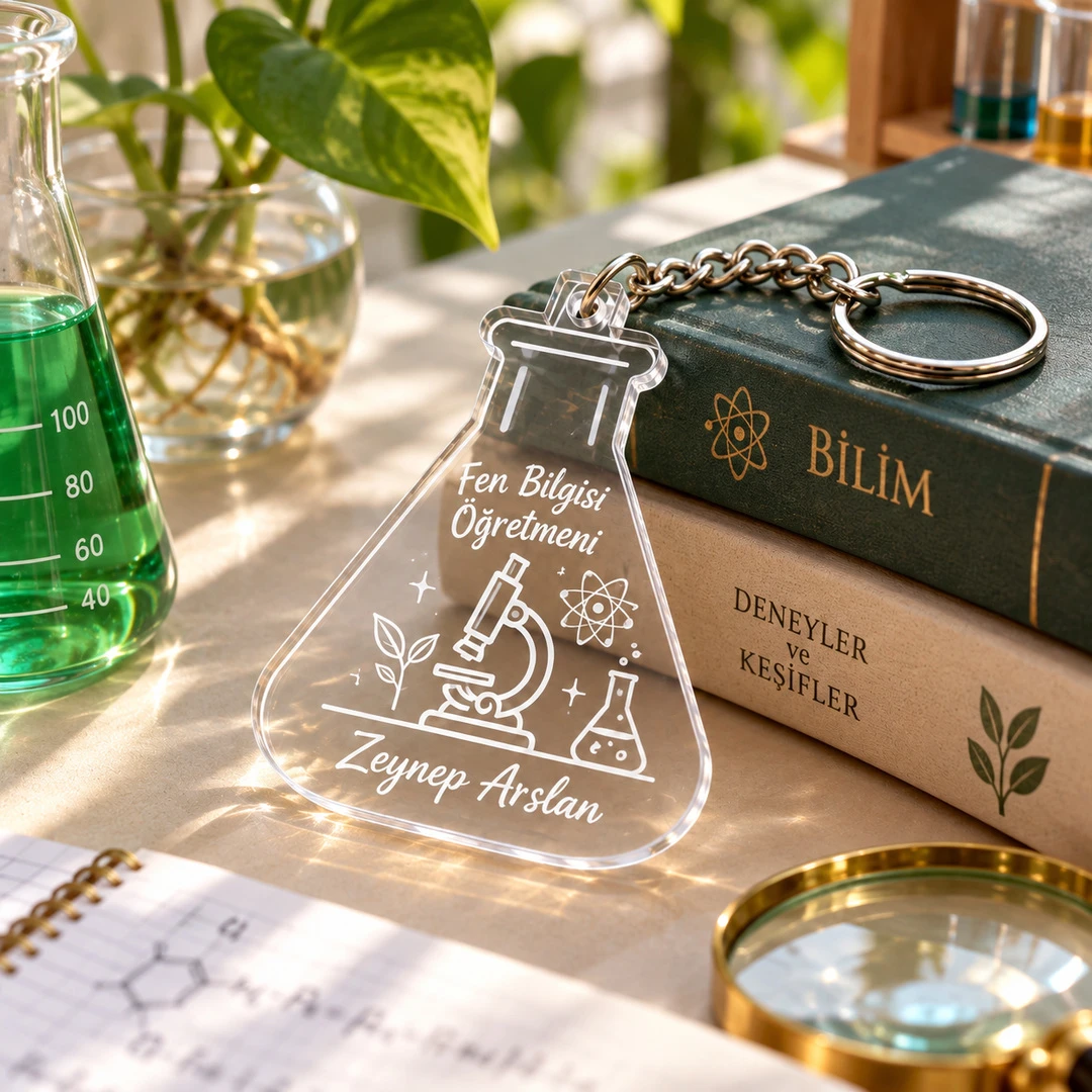 Kişiye Özel Fen Bilgisi Öğretmeni Pleksi Anahtarlık – Erlenmeyer - Anahtarlık | Bicazip - 2. görsel