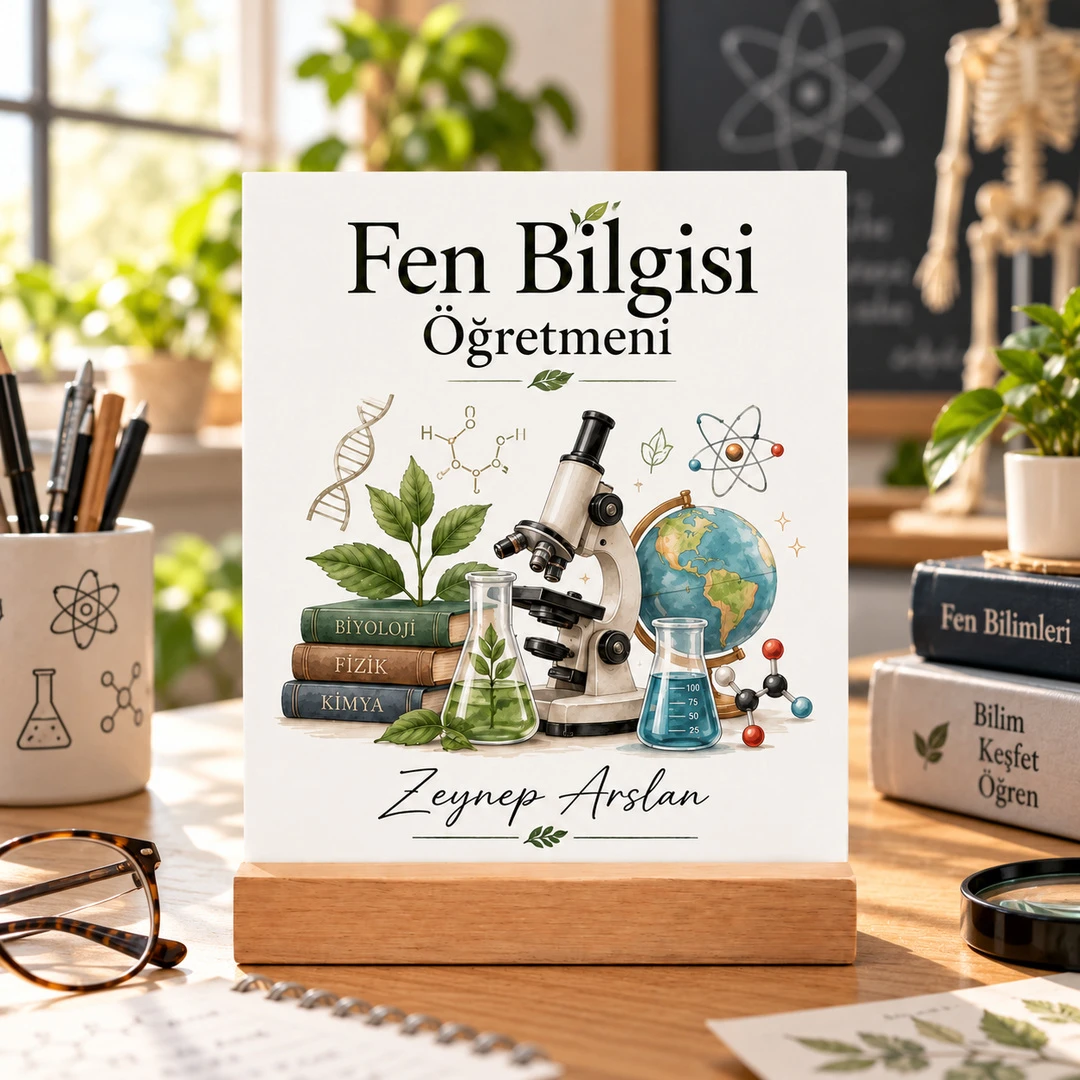 Kişiye Özel Fen Bilgisi Öğretmeni Pleksi Masa Üstü Tablo – Mikroskop ve Küre - Öğretmene Hediye | Bicazip - 2. görsel