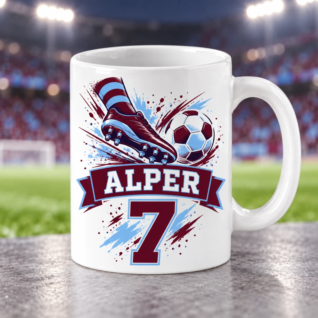 Kişiye Özel Futbol Taraftar Sarı Kırmızı Numara Kupa Bardak