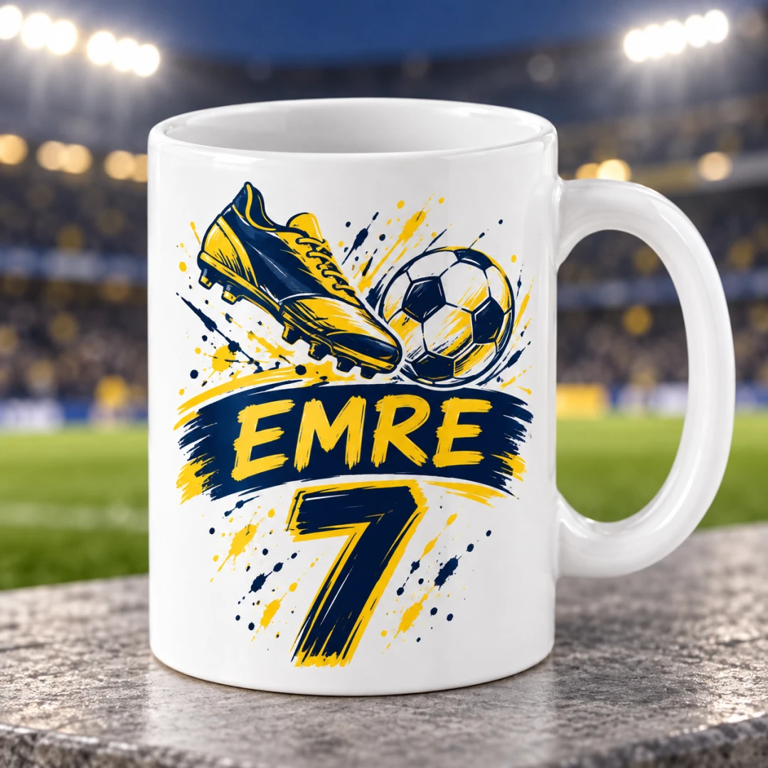 Kişiye Özel Futbol Taraftar Sarı Lacivert Numara Kupa Bardak