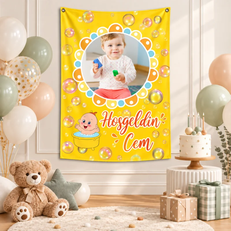 Kişiye Özel Hoş Geldin Bebek Yenidoğan Afişi