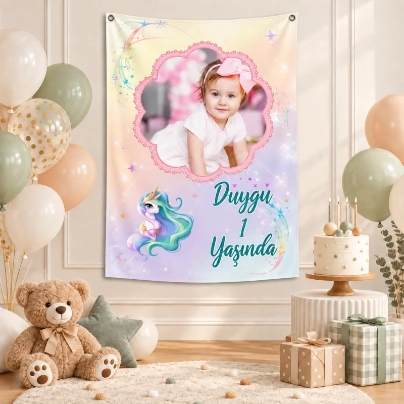 Kişiye Özel Unicorn Tasarımlı Doğum Günü Afişi