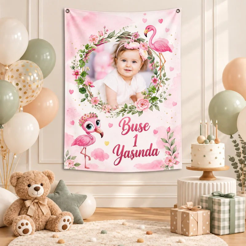 Kişiye Özel Flamingo Temalı Doğum Günü Afişi