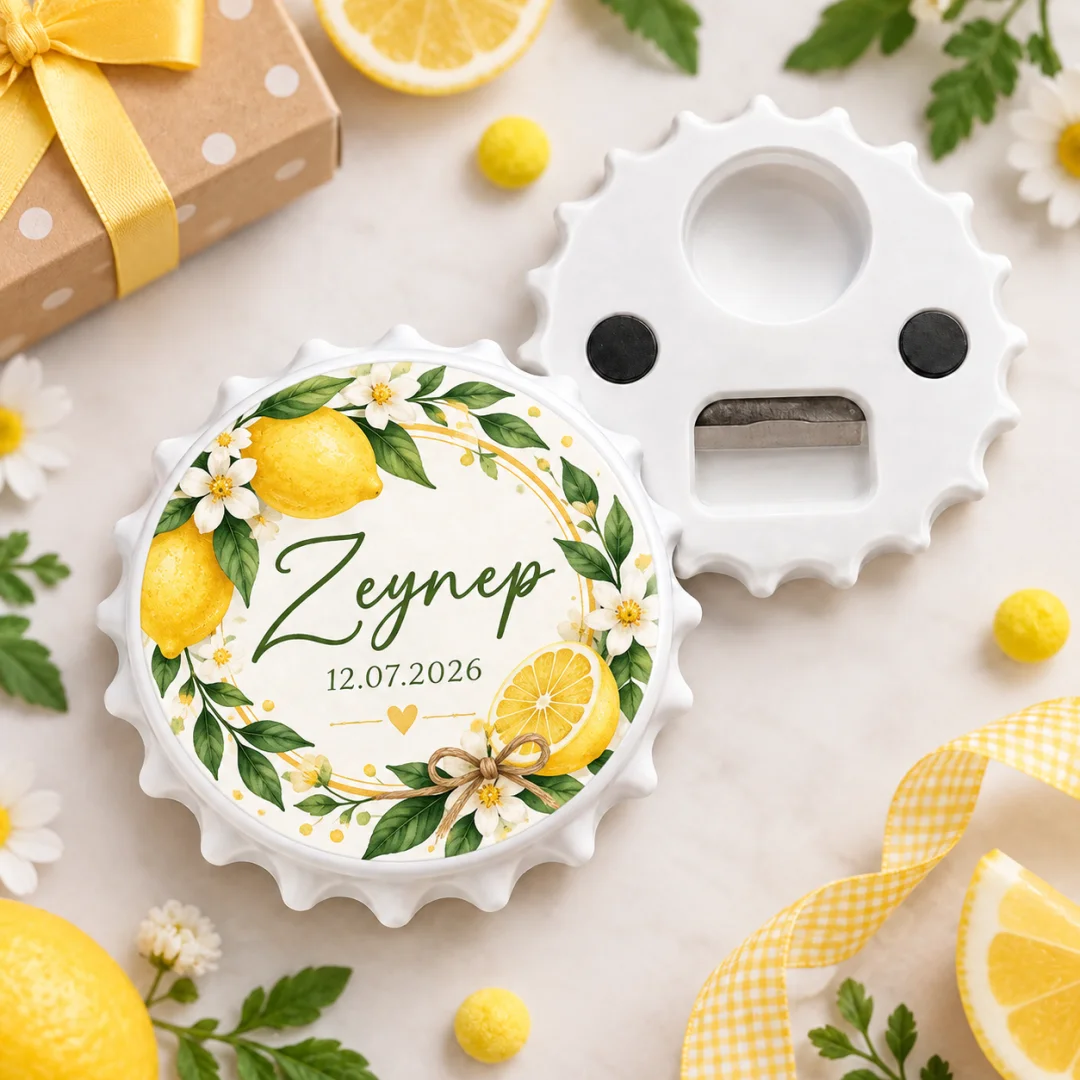 Kişiye Özel Limon Jüt Bant Yuvarlak Açacak Magnet