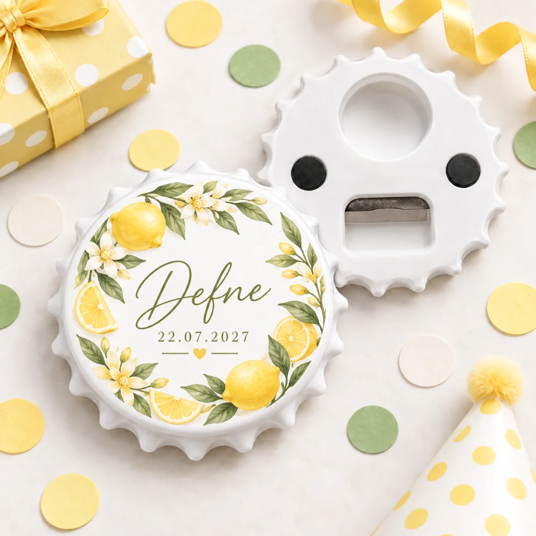 Kişiye Özel Limon Temalı Yuvarlak Açacak Magnet