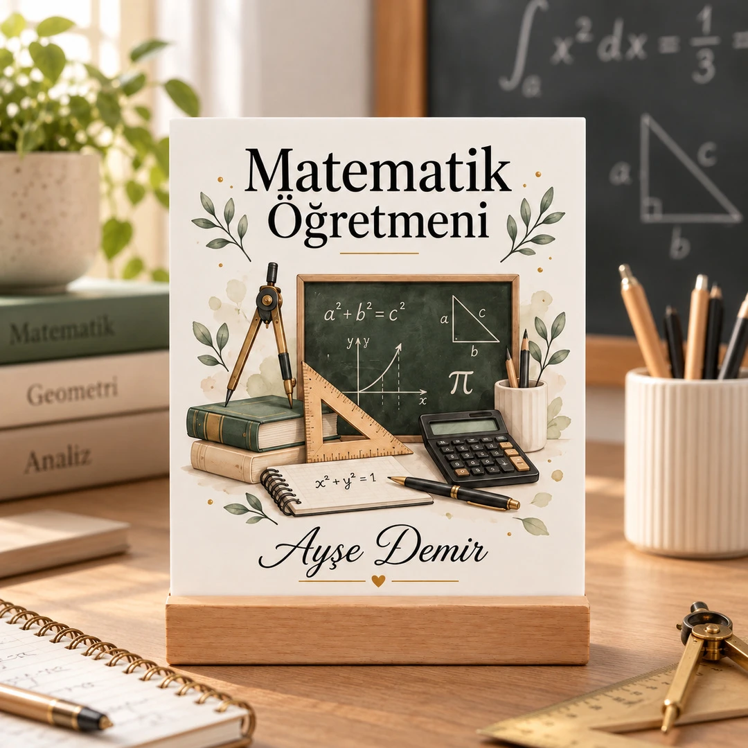 Kişiye Özel Matematik Öğretmeni Pleksi Masa Üstü Tablo – Yazı Tahtası ve Pergel - Öğretmene Hediye | Bicazip - 2. görsel