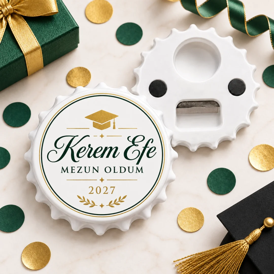 Kişiye Özel Modern Mavi Altın Mezuniyet Yuvarlak Açacak Magnet