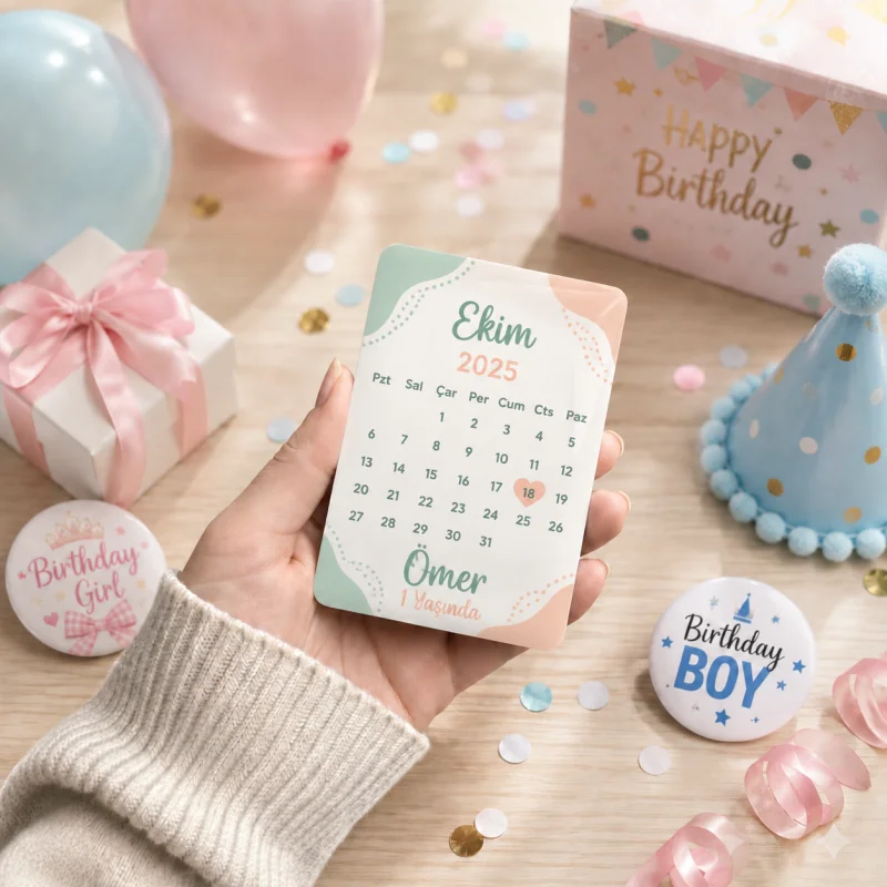 Kişiye Özel Nane Yeşili Pastel Minimal Doğum Günü Takvim Magneti - 10 Adet