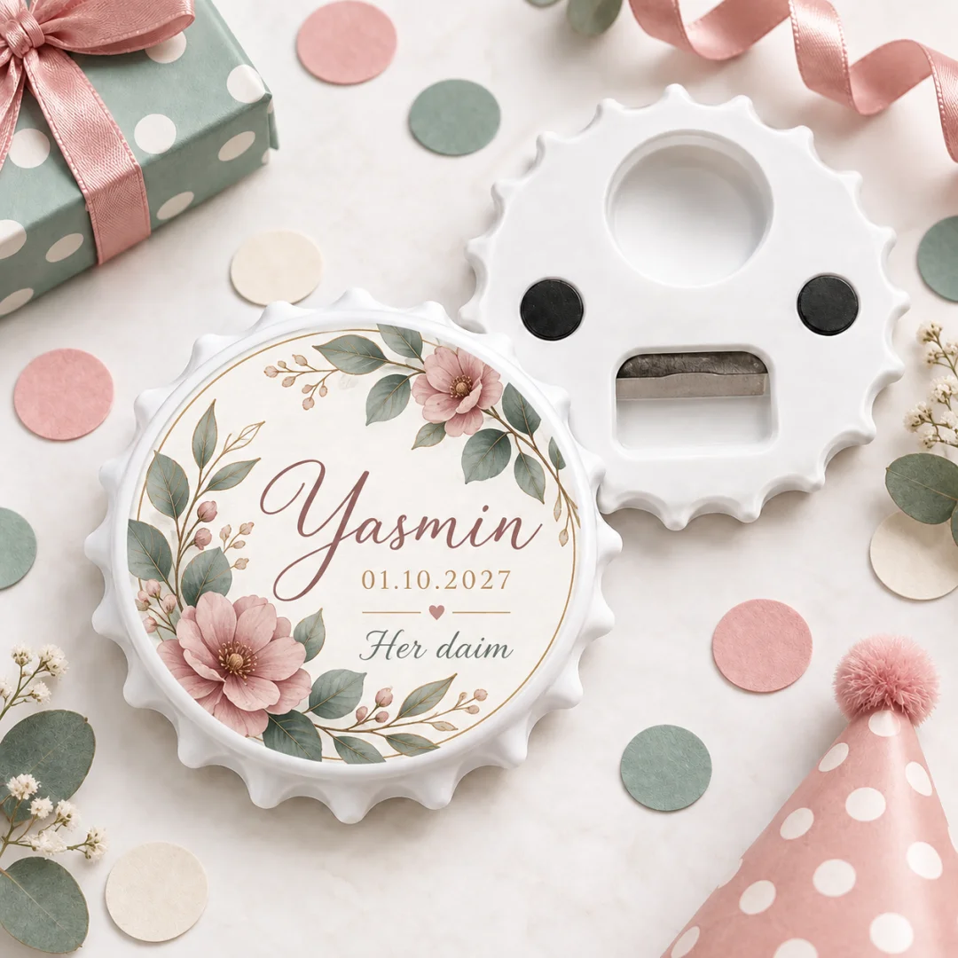 Kişiye Özel Pastel Çiçek Yuvarlak Açacak Magnet
