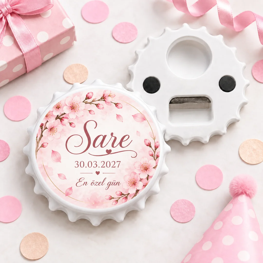 Kişiye Özel Sakura Çiçeği Yuvarlak Açacak Magnet