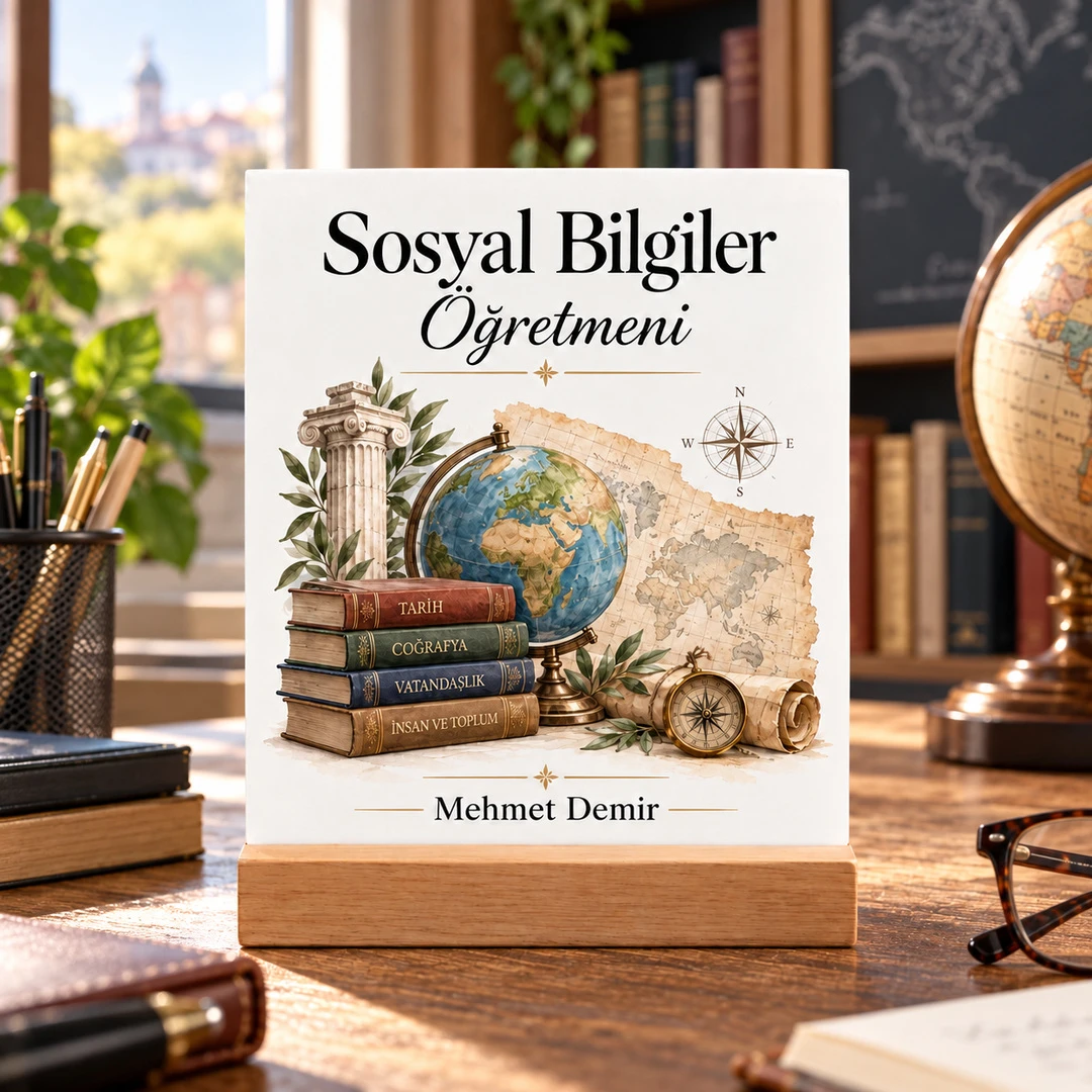 Kişiye Özel Sosyal Bilgiler Öğretmeni Pleksi Masa Üstü Tablo – Küre ve Harita - Öğretmene Hediye | Bicazip - 2. görsel