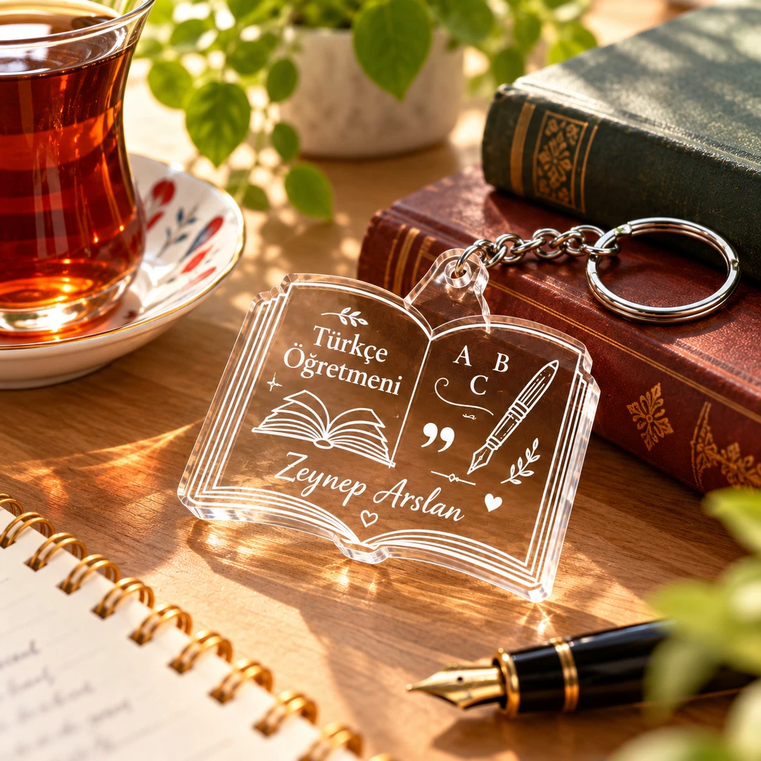 Kişiye Özel Türkçe Öğretmeni Pleksi Anahtarlık – Açık Kitap - Anahtarlık | Bicazip - 2. görsel